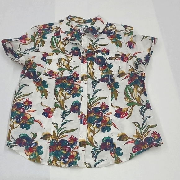 croft & barrow Tops - Croft & Barrow Floral Tropical Short Sleeve Button-Up Linen Shirt Size M